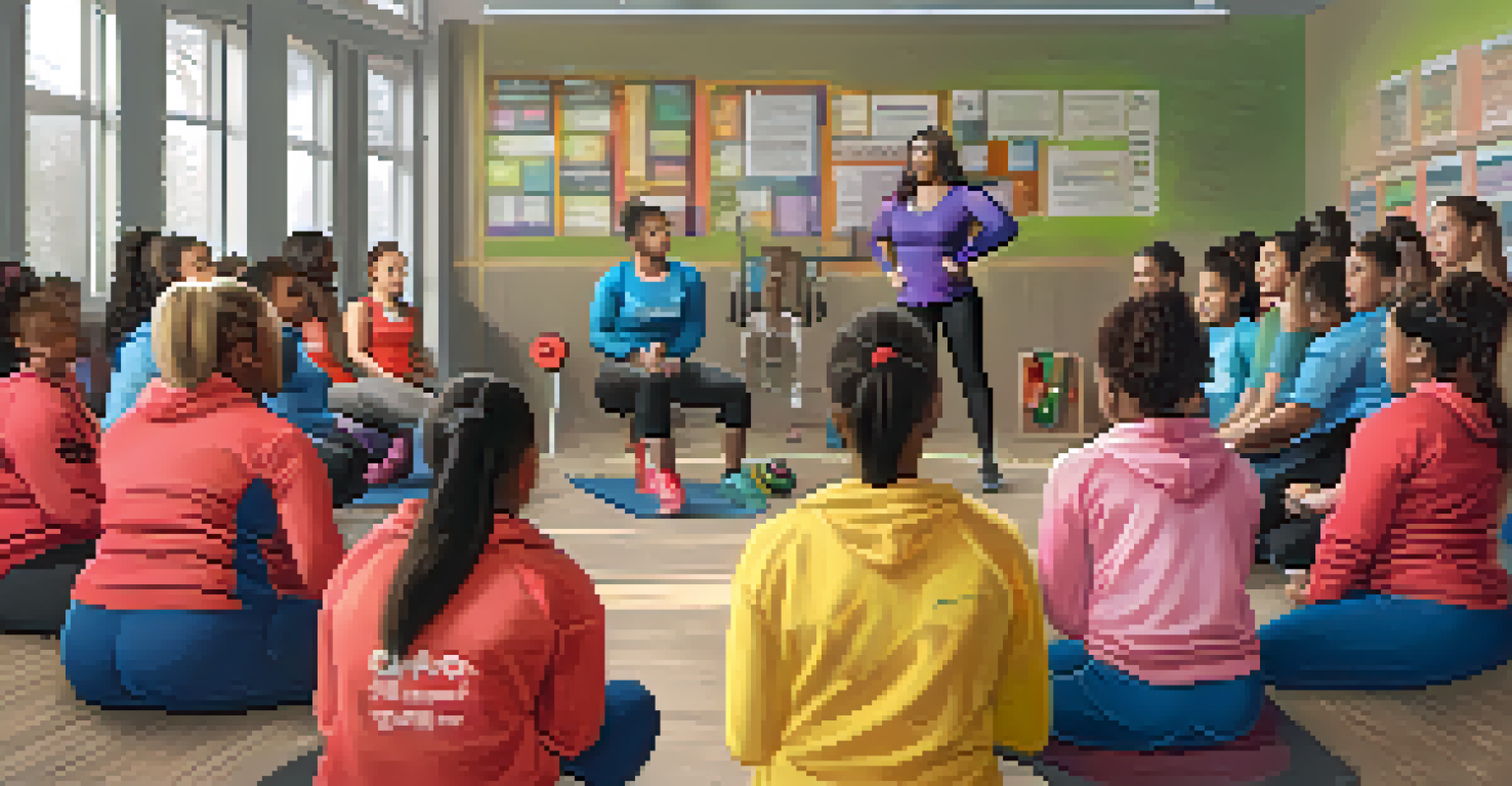 A female powerlifting coach leads a workshop for young women, fostering a supportive and motivational environment.
