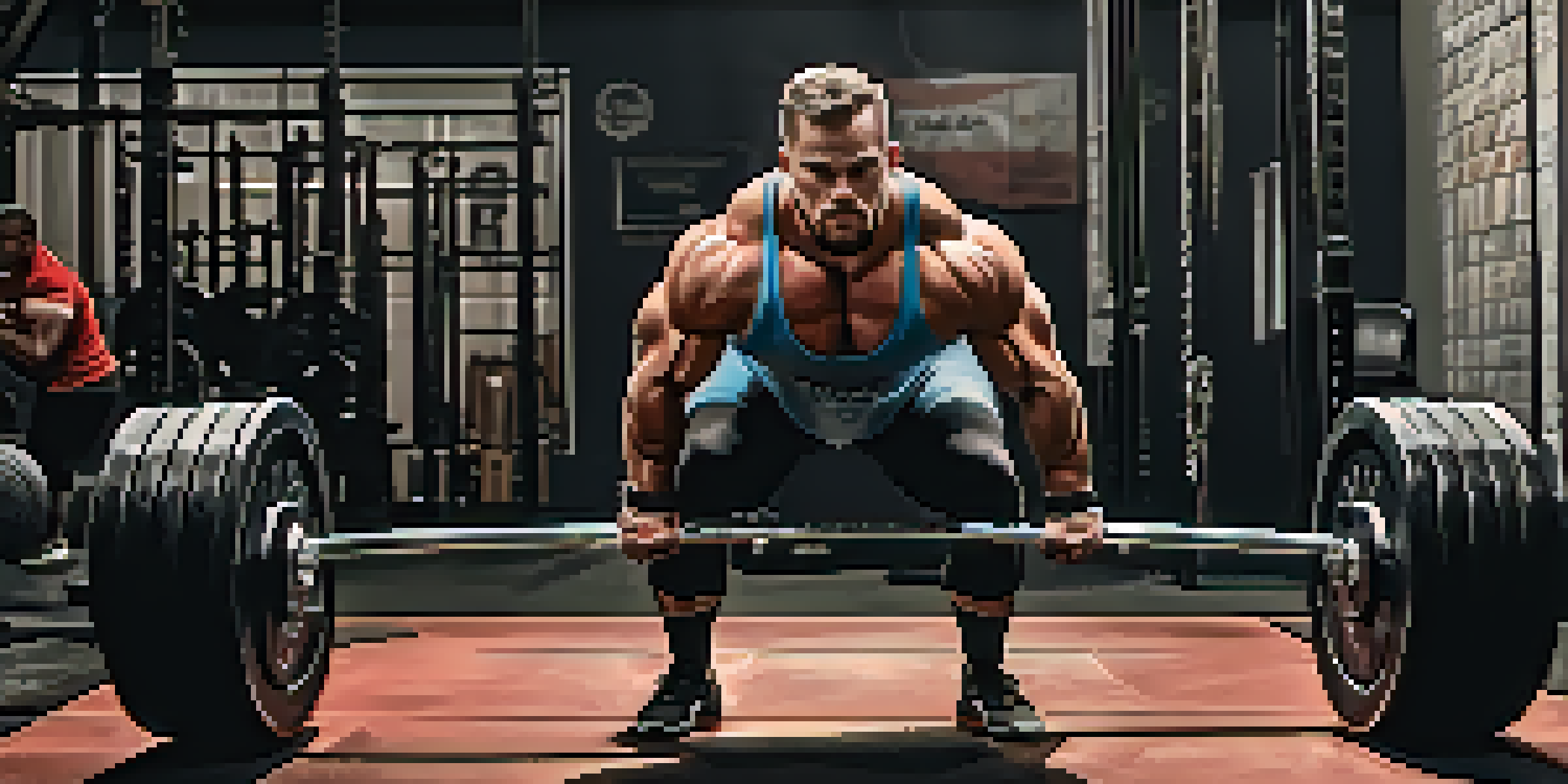 A powerlifter lifting heavy weights in a gym, showing strength and concentration.