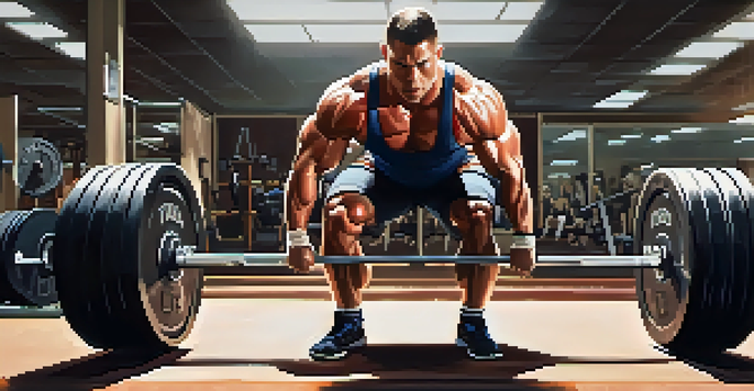 A powerlifter lifting weights in a gym, demonstrating strength and concentration.