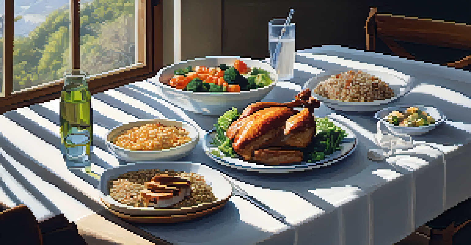 A healthy meal with grilled chicken, quinoa, and vegetables arranged on a table, illustrating nutrition for muscle growth.
