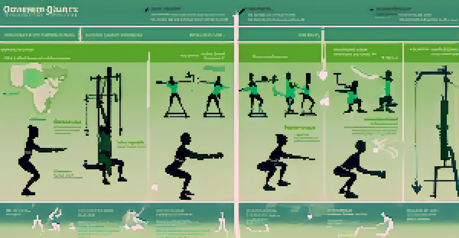 Infographic illustrating the benefits of overhead squats, featuring icons and a silhouette of a person performing the exercise.