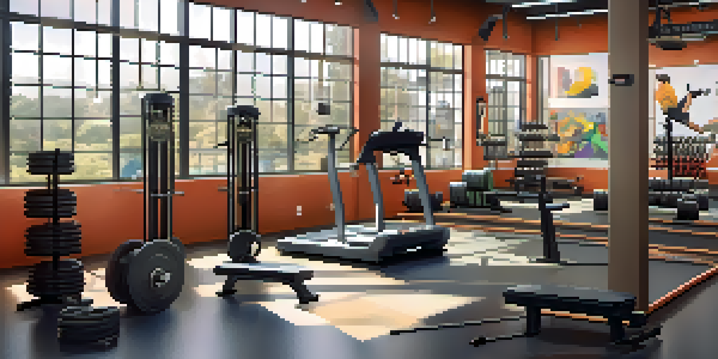 A gym filled with workout equipment and a person lifting weights with proper form.