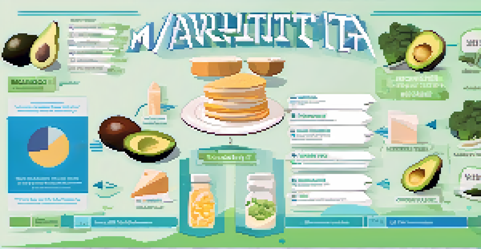 An infographic showing the balance of protein, carbohydrates, and fats in a powerlifter's diet, with food source illustrations.
