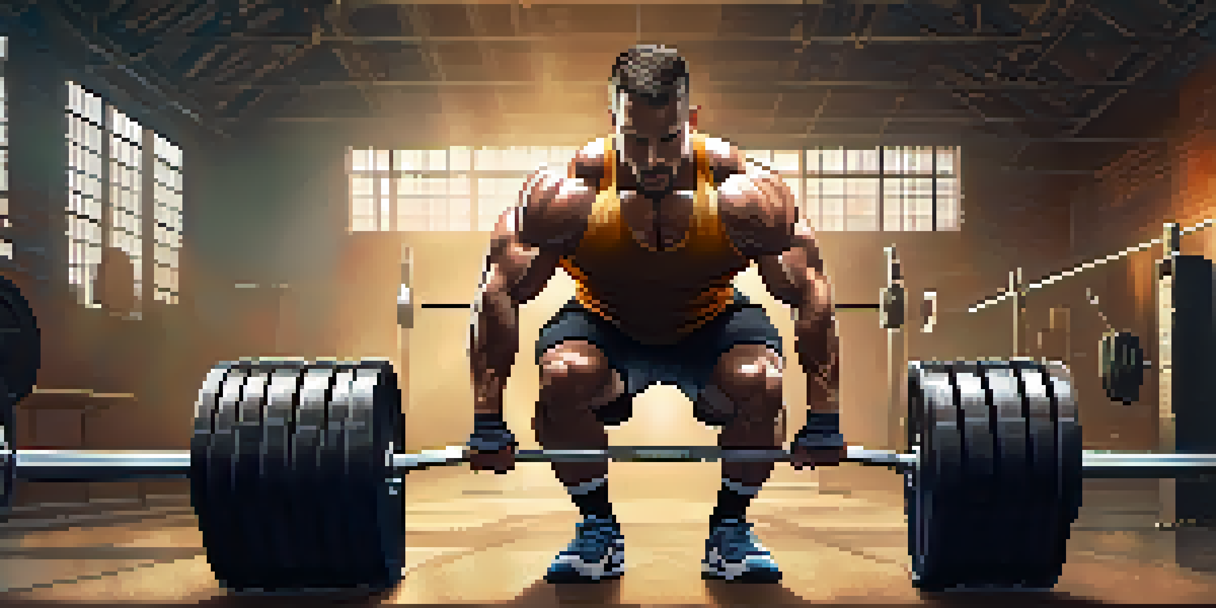 A powerlifter deadlifting with correct form in a gym, emphasizing a neutral spine and concentration.