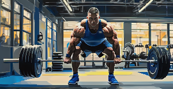 A powerlifter lifting a heavy barbell in a gym, showing determination and focus.