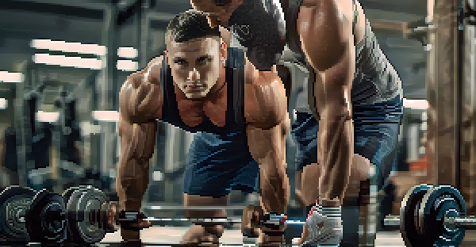 A powerlifter taking a break to hydrate, with sweat on their forehead and a water bottle in hand, in a gym environment.