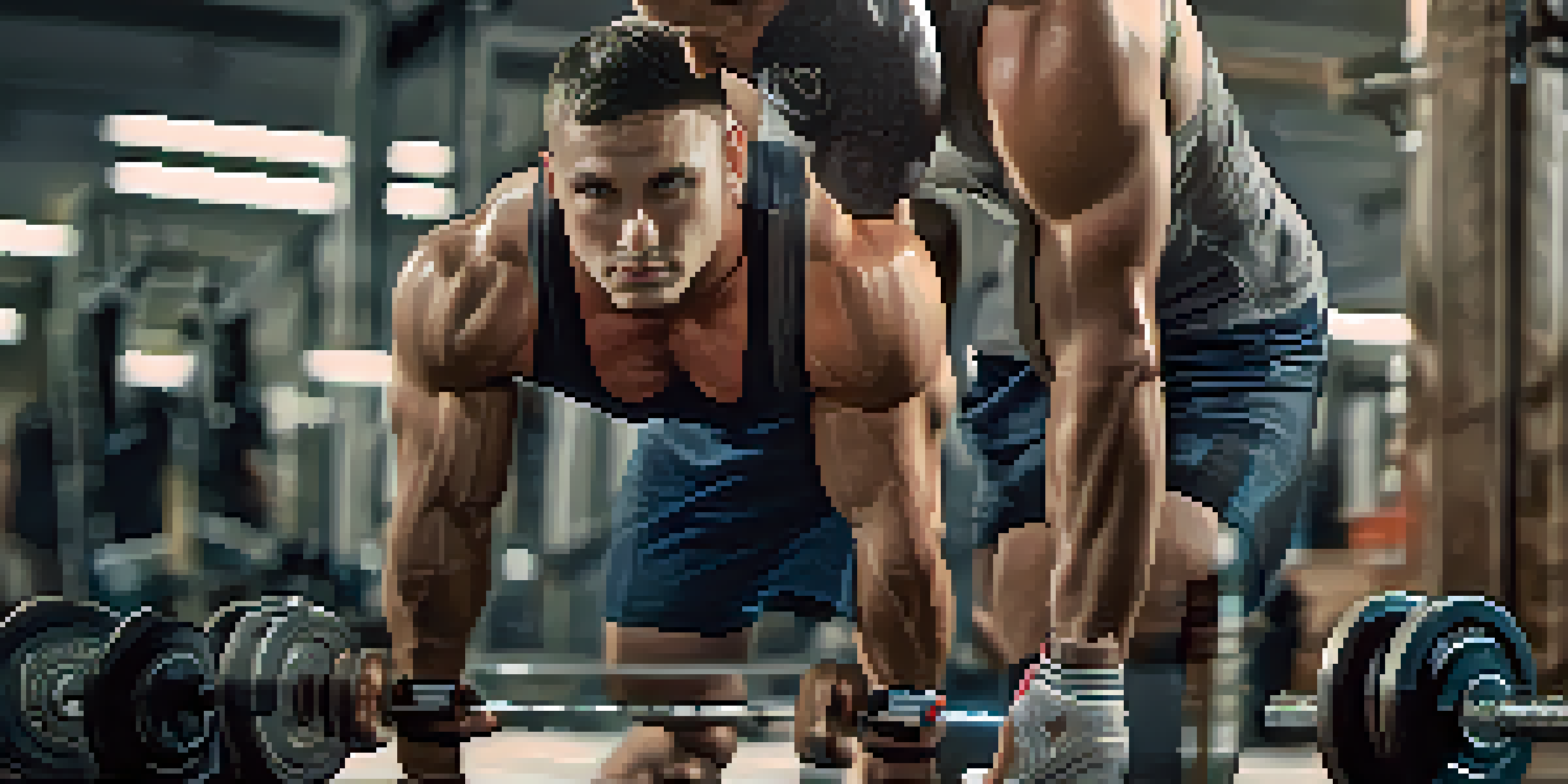A powerlifter taking a break to hydrate, with sweat on their forehead and a water bottle in hand, in a gym environment.