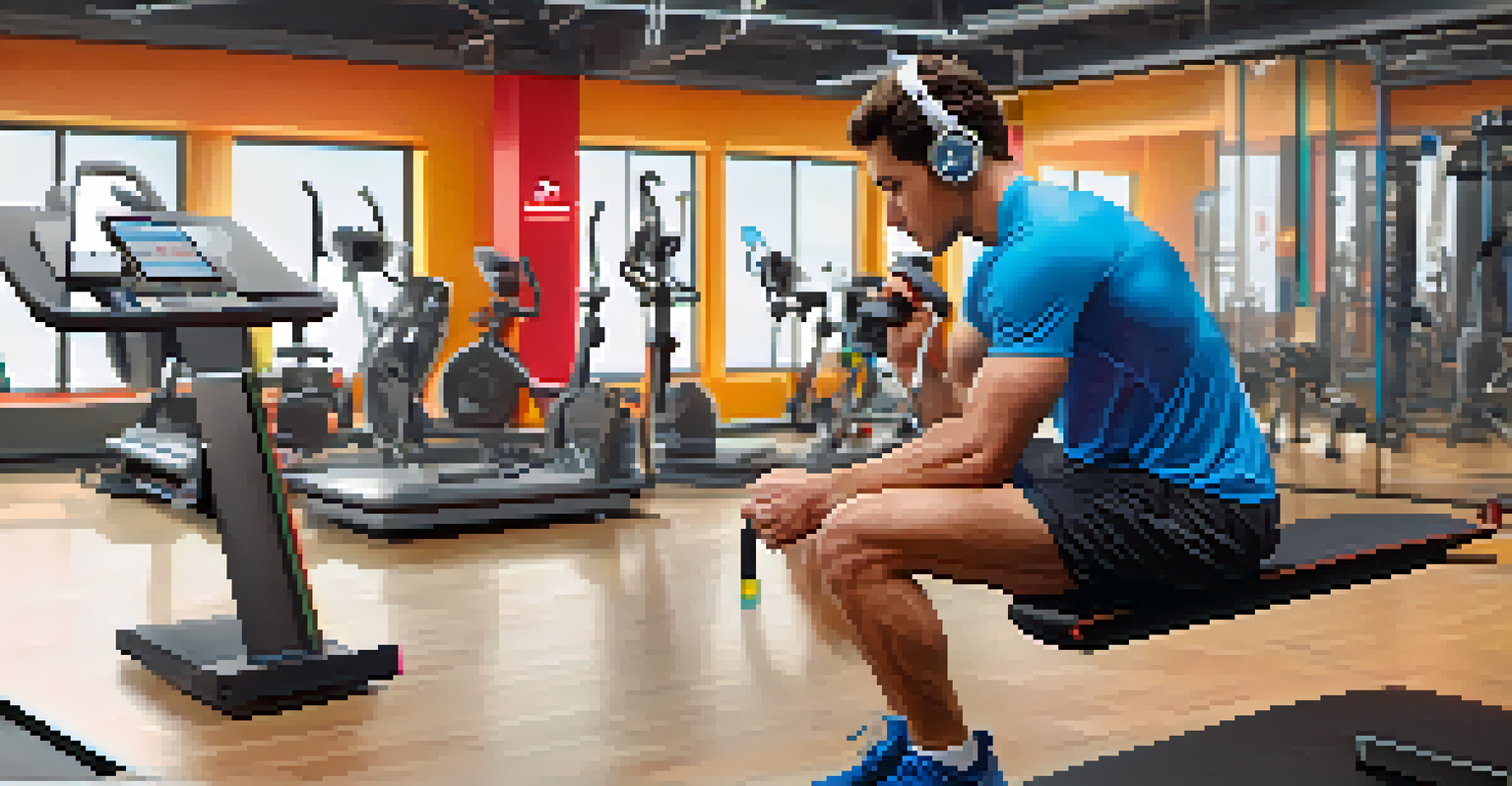 A powerlifter monitoring heart rate variability on a device in a bright gym setting.