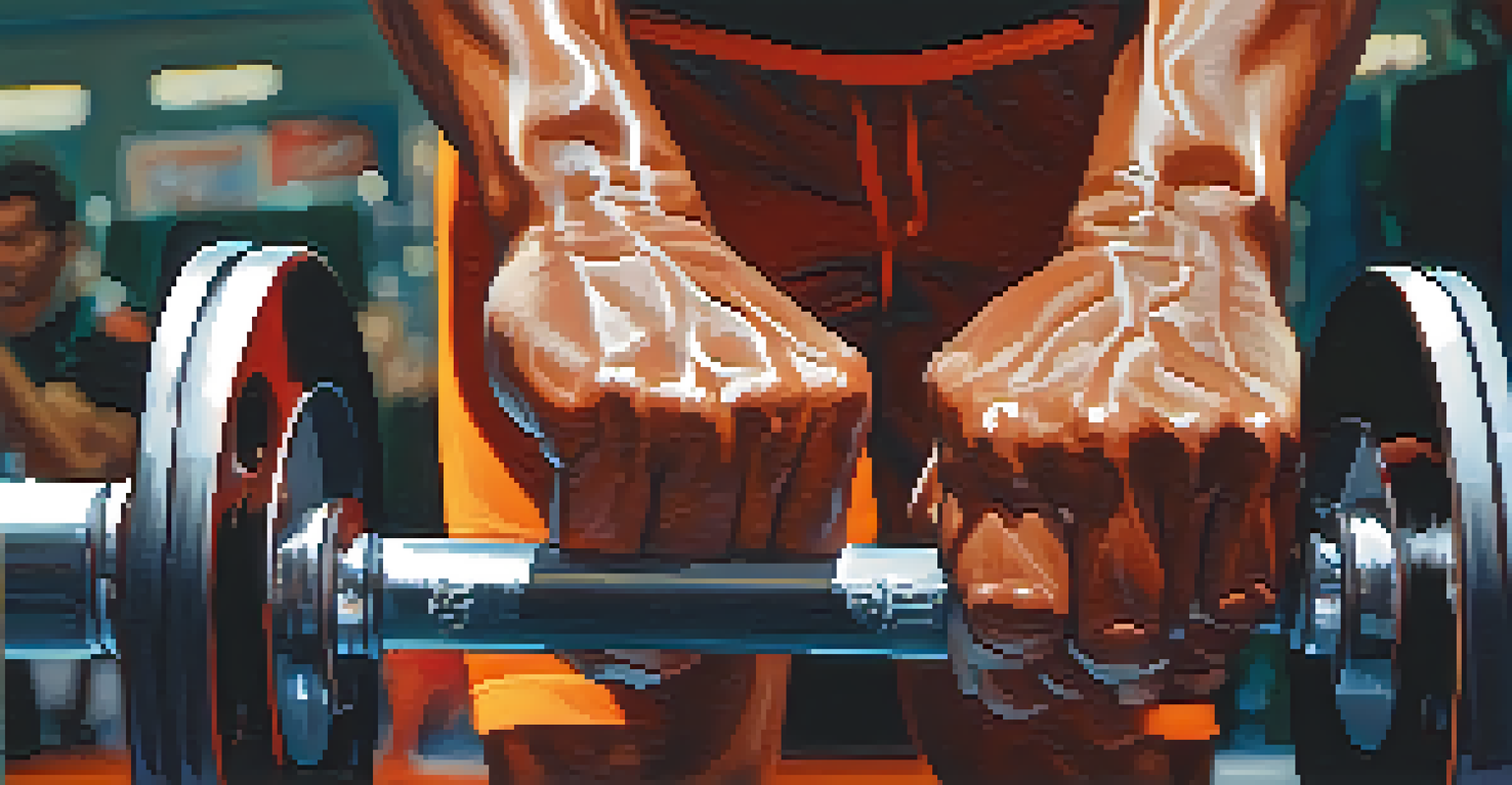 A close-up of an athlete's hands gripping a barbell, highlighting strength and focus.