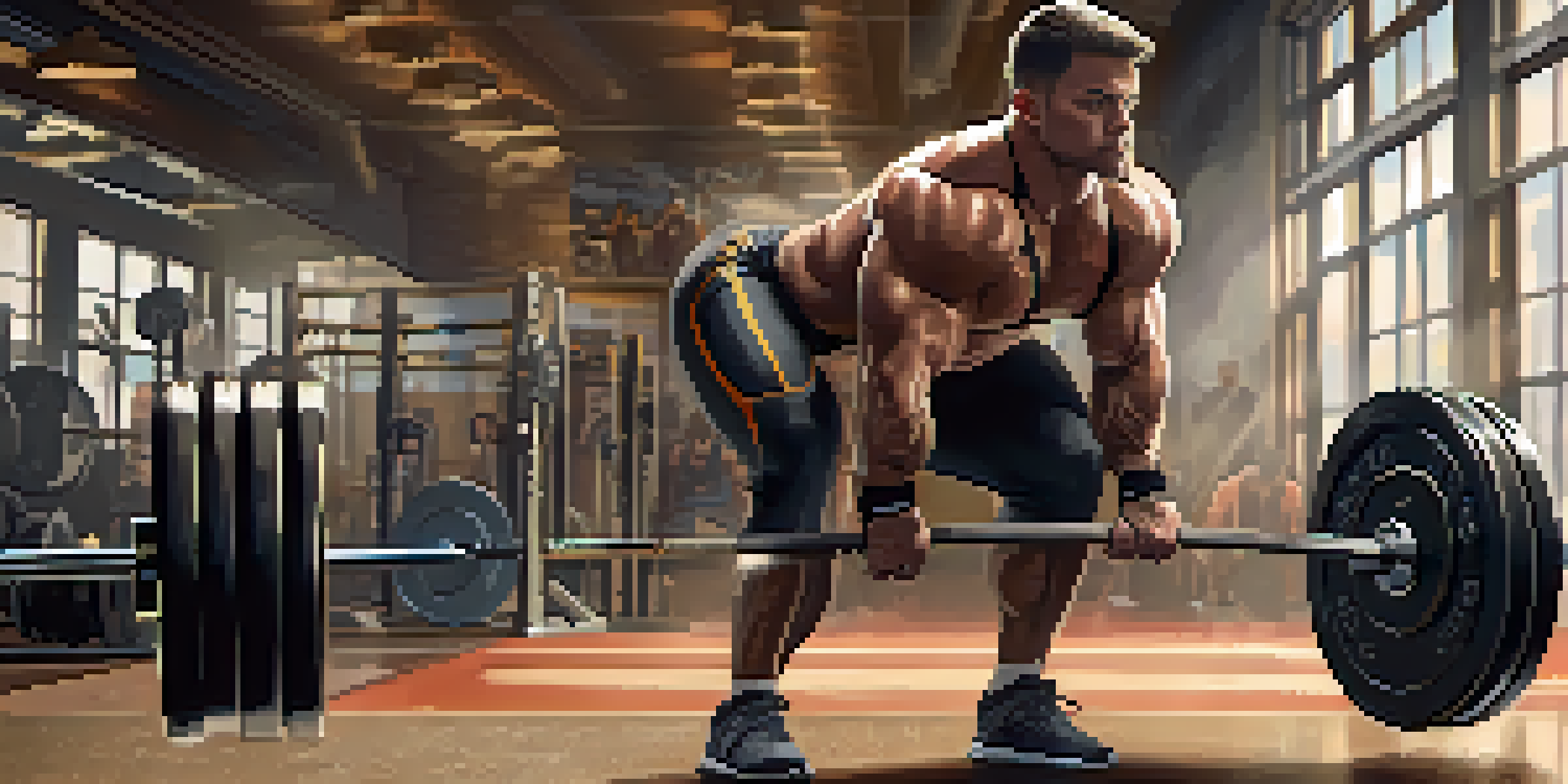 A powerlifter lifting a barbell in a gym, showcasing their muscular physique and determination.