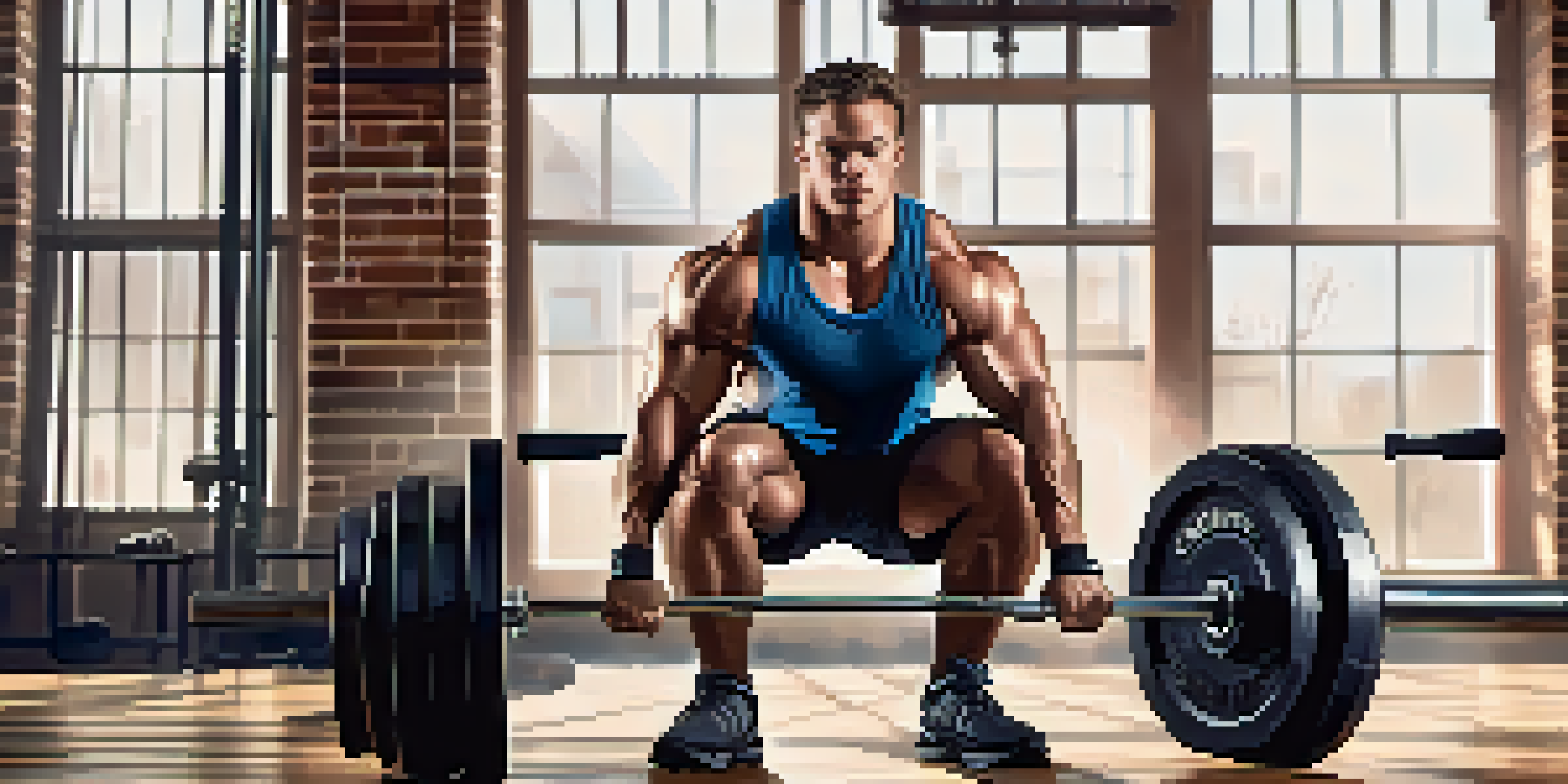 A focused powerlifter lifting a heavy barbell in a well-lit gym, showcasing determination and discipline.