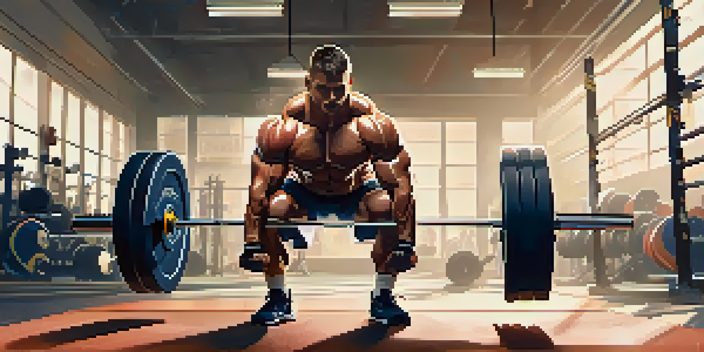 A dedicated powerlifter performing a deadlift in a bright gym, surrounded by fitness equipment.