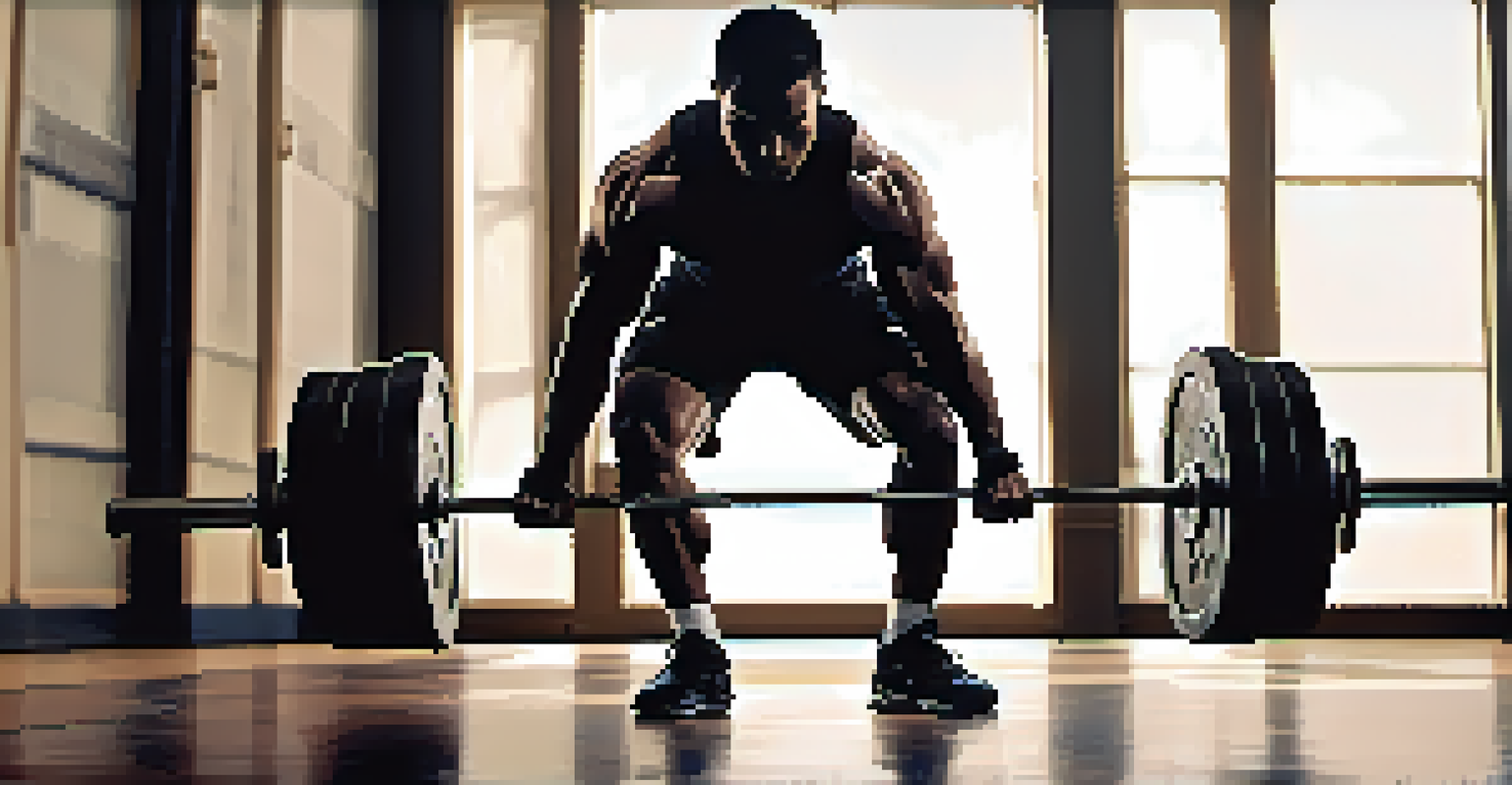 An athlete focused and prepared to perform a deadlift in a well-lit gym, showcasing strength and determination.