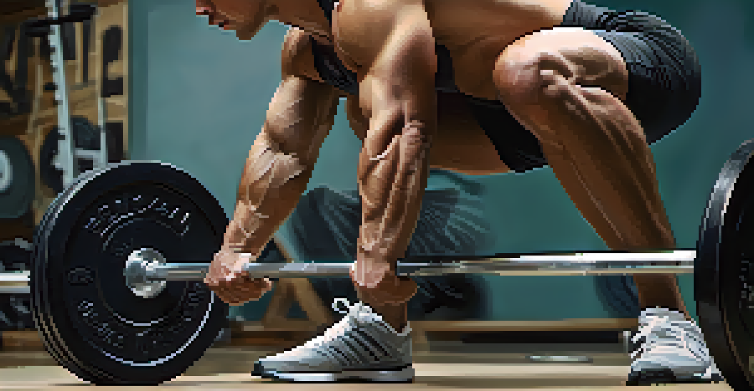 Close-up of a person in proper squat form, emphasizing their engaged muscles with a blurred background.