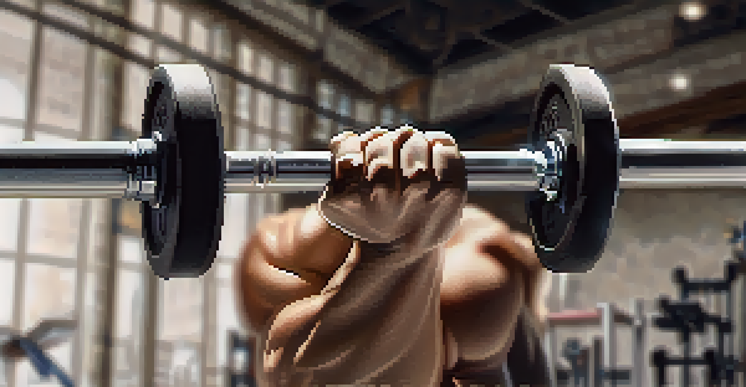 Close-up of a barbell with hands gripping it correctly for a bench press, emphasizing proper hand placement.