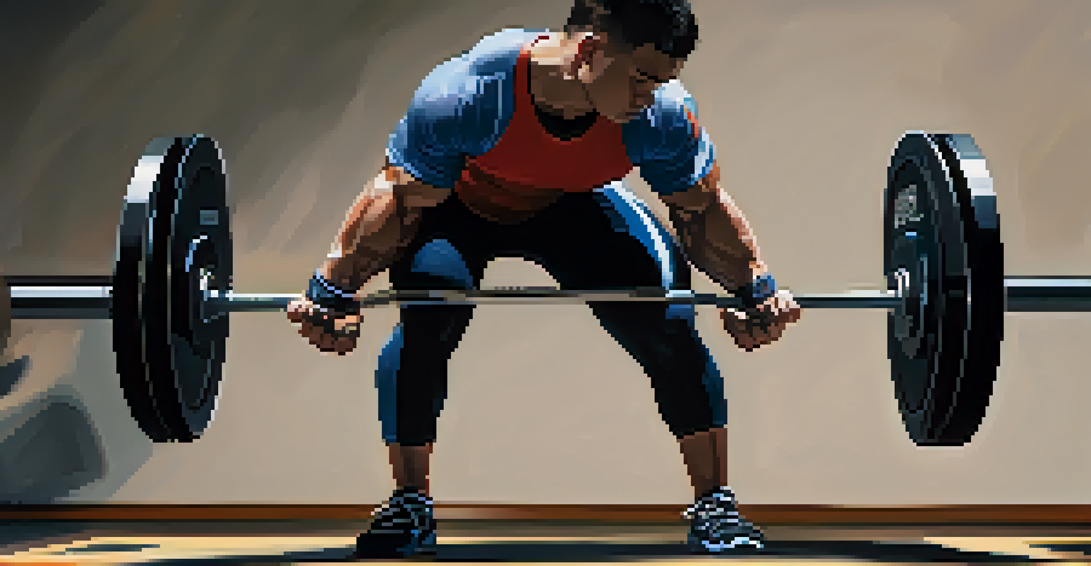 Close-up of a powerlifter preparing for a deadlift, showcasing their modern lifting gear and focused expression.