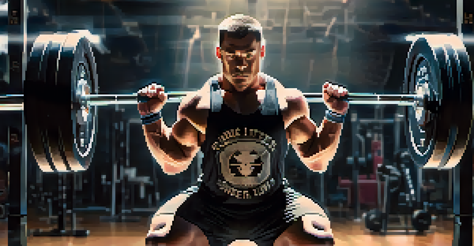 A powerlifter visualizing their lift, with a translucent overlay of a barbell and weights, showcasing their concentration and determination.