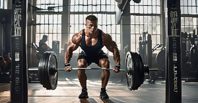 A powerlifter deadlifting with proper form in a bright gym, emphasizing strength and focus.