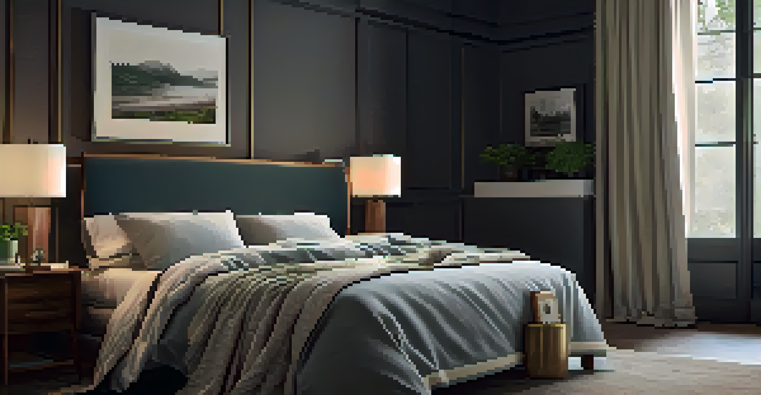 A cozy bedroom with a soft bed and calming decor, designed for optimal sleep.