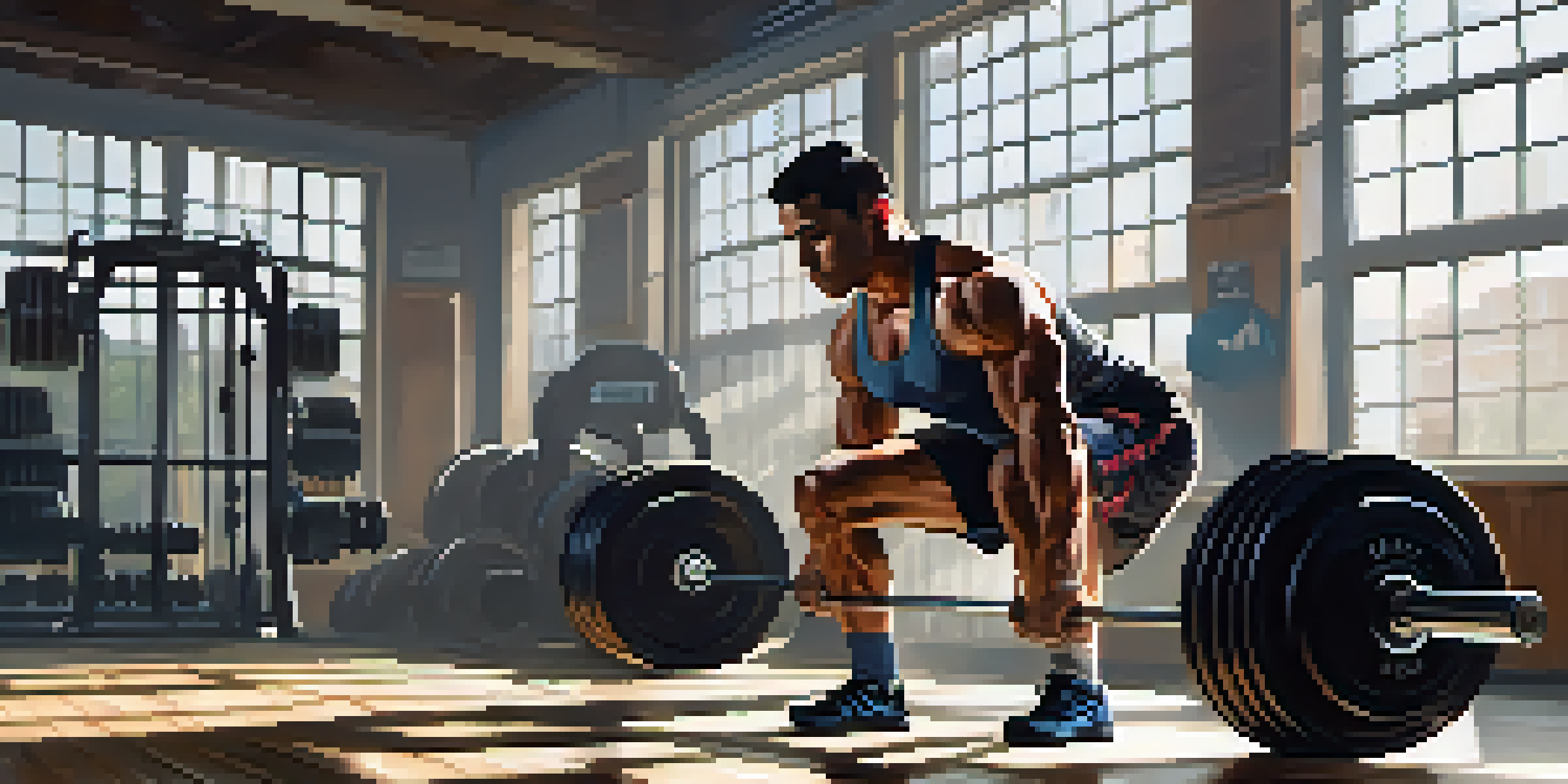 A muscular athlete squatting with a barbell in a bright gym, focused and wearing weightlifting gear.