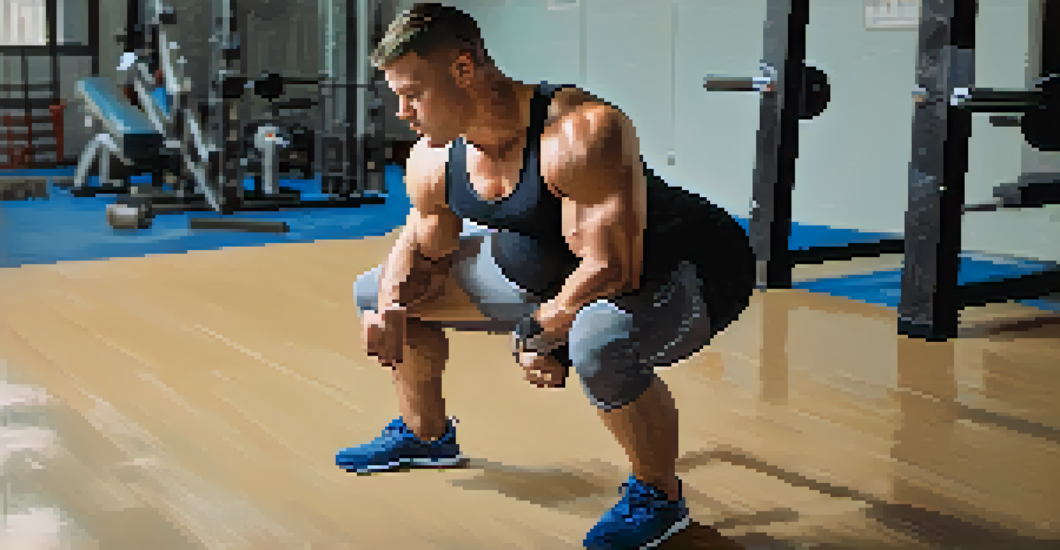 A powerlifter doing static stretches on a gym mat after a workout, focusing on hamstring flexibility in a serene environment.