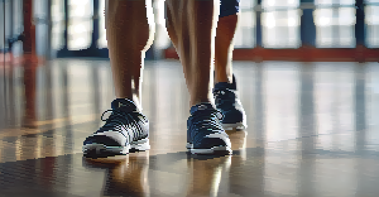 A close-up of a powerlifter's feet performing walking lunges on a textured gym floor.