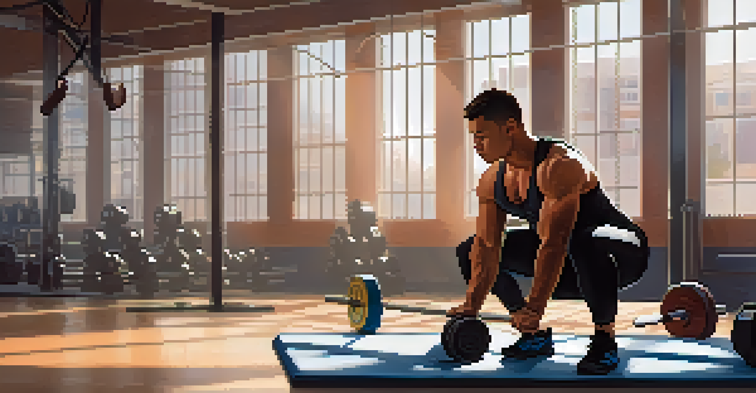 A powerlifter cooling down with stretches in a peaceful gym setting.