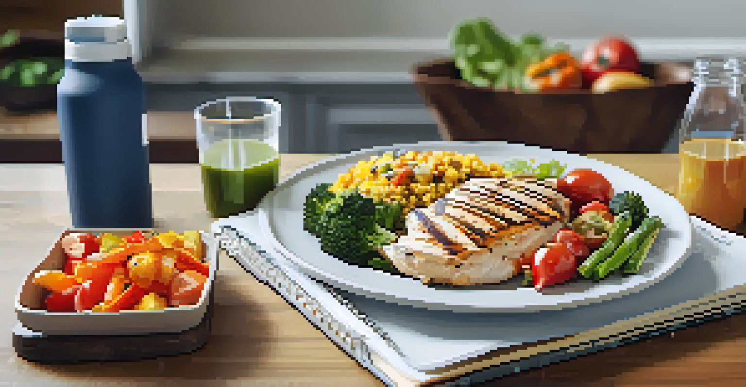 A healthy meal for young athletes, including grilled chicken, quinoa, and vegetables, displayed on a table.