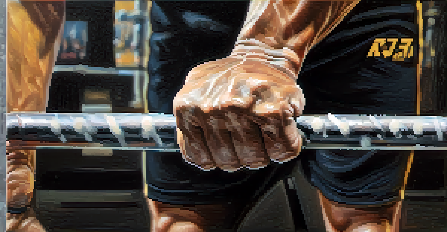 A close-up shot of hands gripping a barbell, emphasizing the effort and focus in strength training.