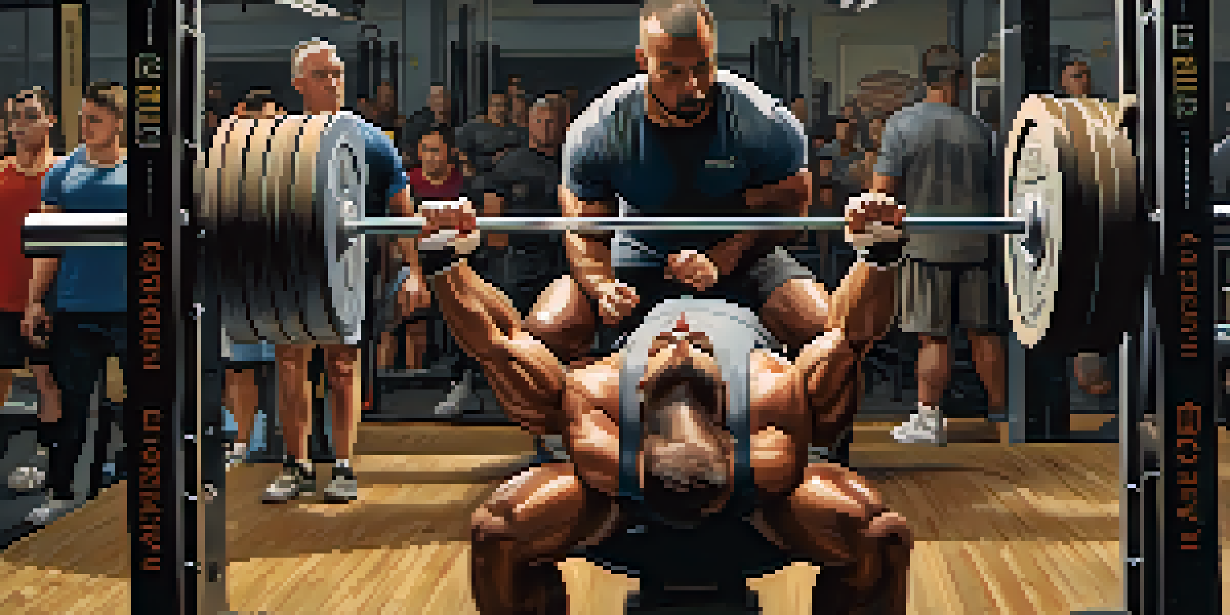 A lifter performing a bench press in a gym with a spotter standing behind, ready to assist.