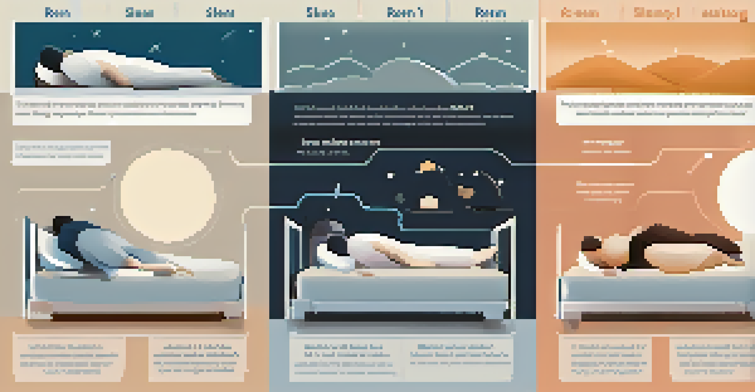 An infographic showing the four stages of sleep with visuals and descriptions, illustrating the sleep cycle.