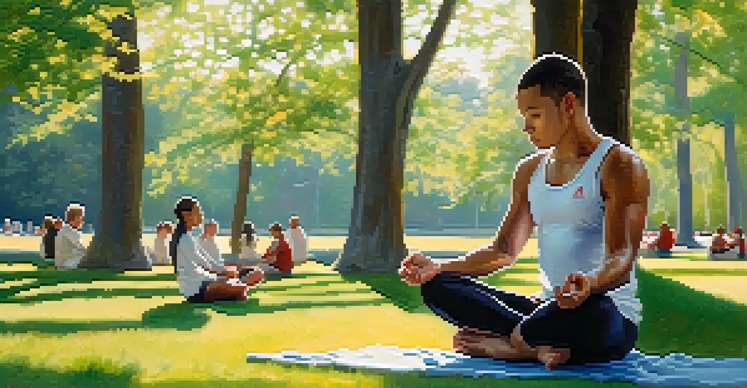 An athlete meditating in a peaceful park setting, eyes closed, focusing on mental preparation.
