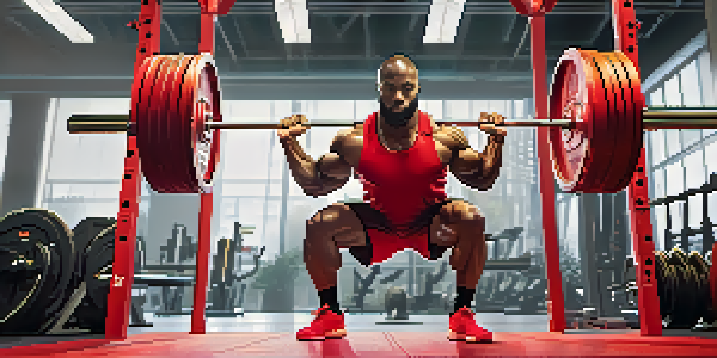 A powerlifter squatting with a barbell in a modern, eco-friendly gym filled with plants and energy-efficient lighting.