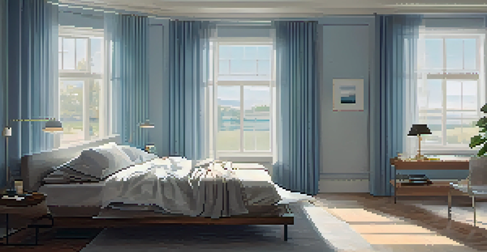 A peaceful bedroom scene with a powerlifter sleeping, soft light, and a sleep tracking device on the bedside table.