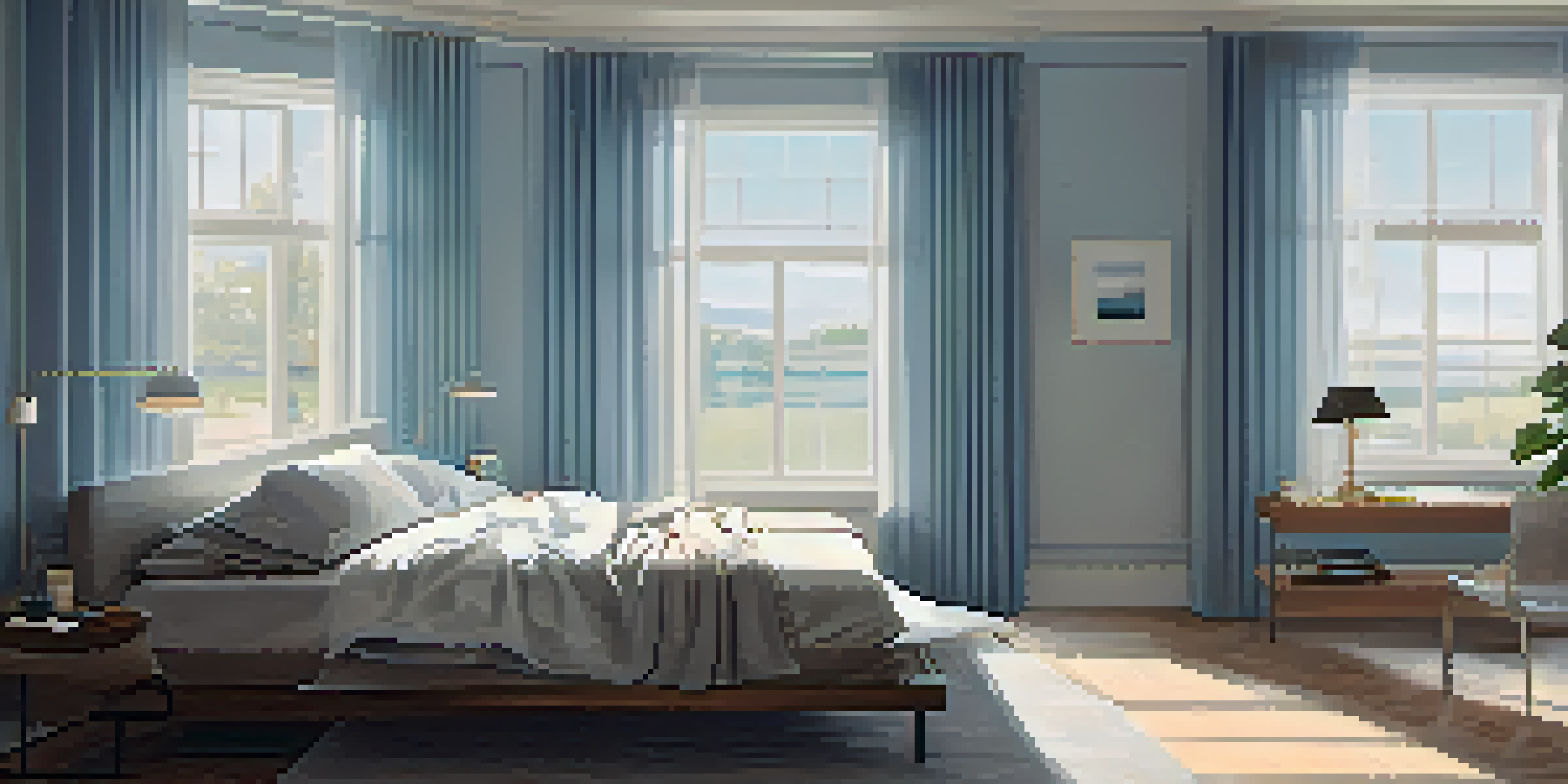 A peaceful bedroom scene with a powerlifter sleeping, soft light, and a sleep tracking device on the bedside table.