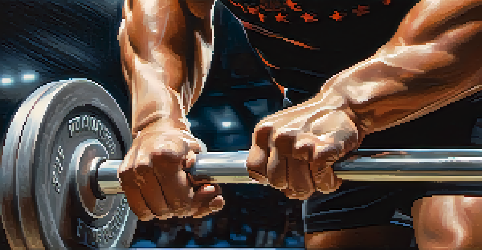 A close-up of a young powerlifter's hands gripping a barbell, highlighting determination and strength.
