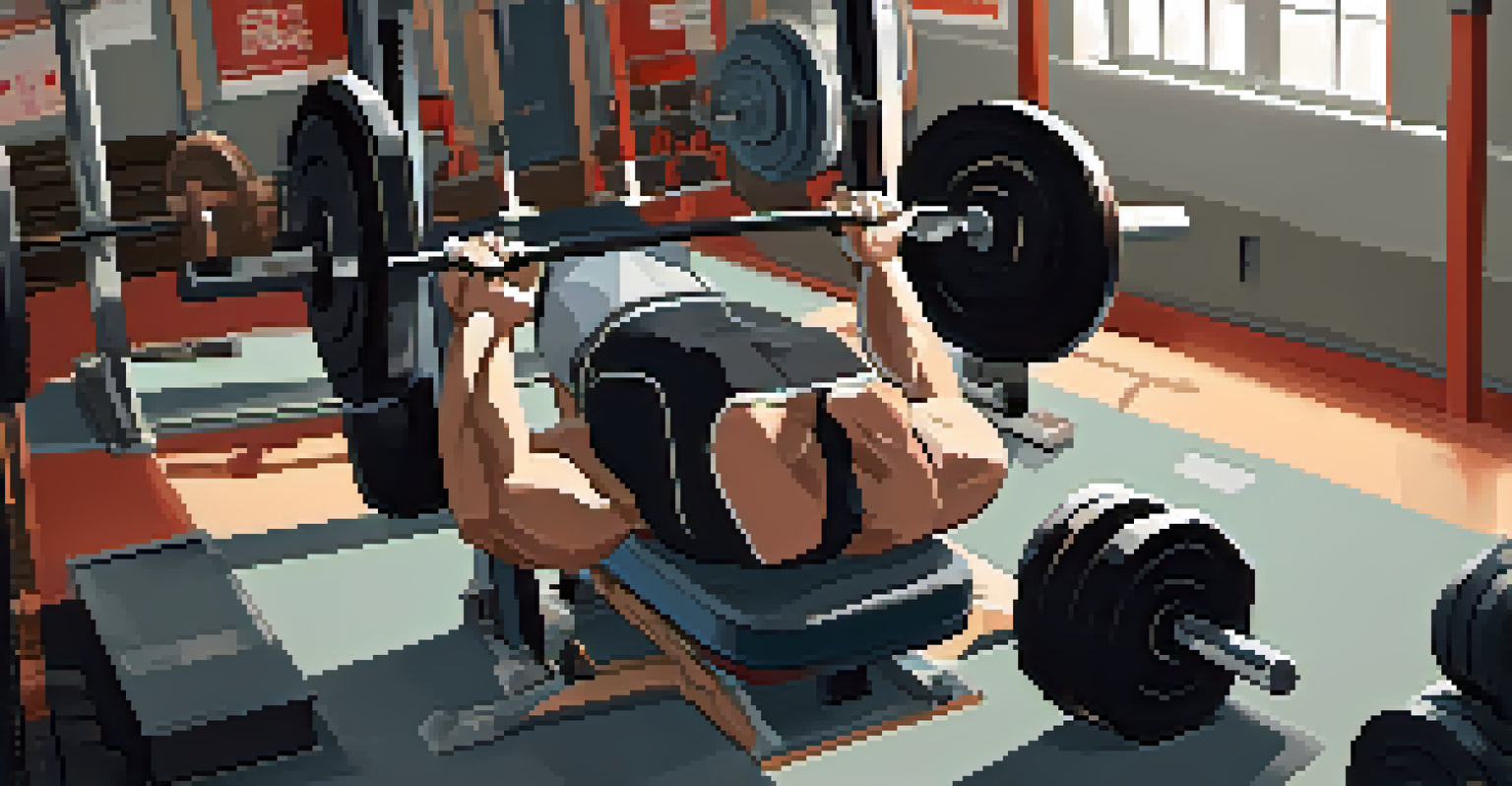 An overhead view of a powerlifting training session with a lifter bench pressing and a training partner assisting.