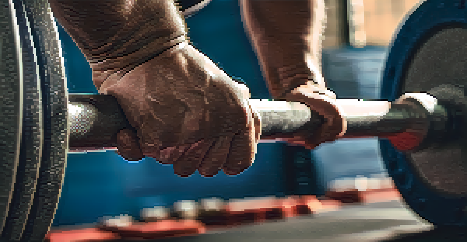 Close-up of a powerlifter's hands gripping a barbell, showcasing strength and determination.