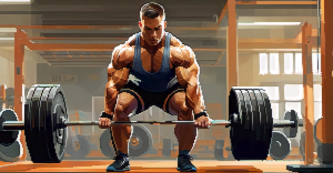 A powerlifter preparing to lift weights in a well-lit gym, showing determination.