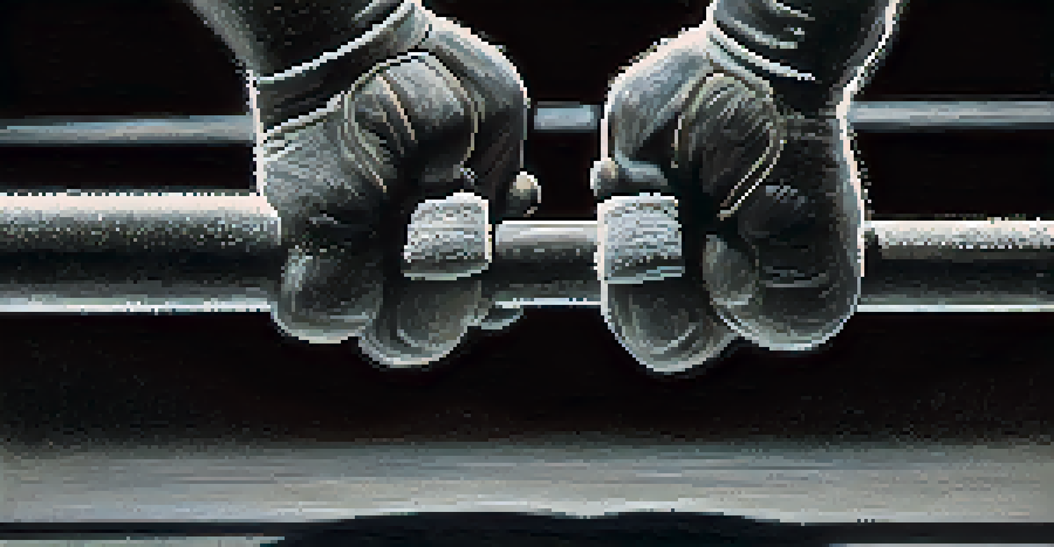A close-up of a powerlifter's hands gripping a chalk-covered barbell, highlighting the intensity and focus of the moment.