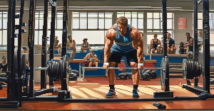 Two powerlifters in a gym, one lifting a barbell while the other cheers for support, showcasing teamwork and motivation.