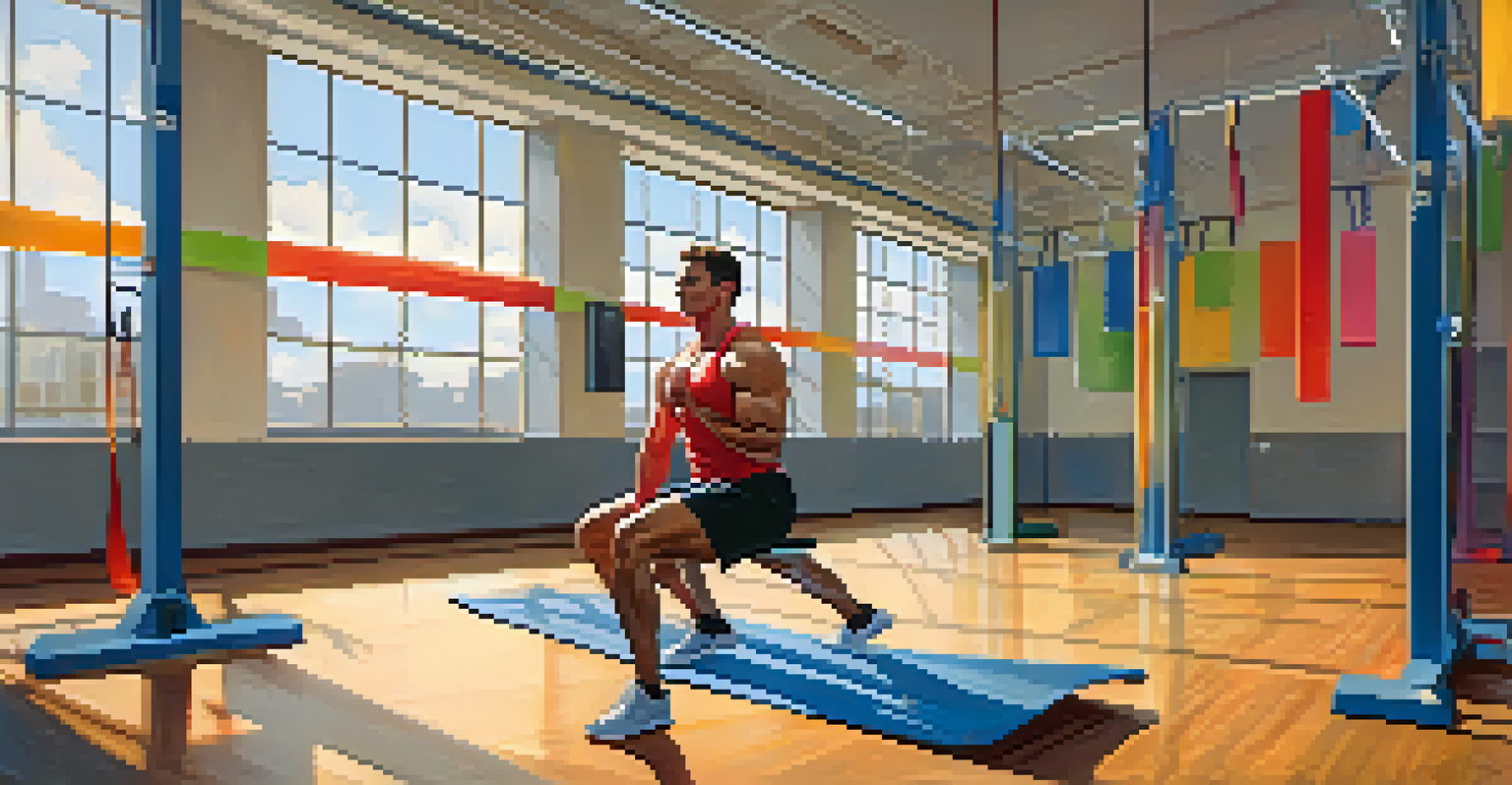 A lifter performing dynamic stretches before lifting weights in a gym.