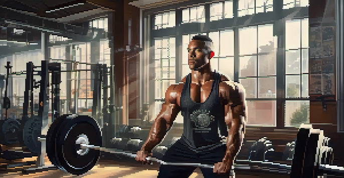 A powerlifter lifting weights in a sunlit gym, showcasing determination and hard work.