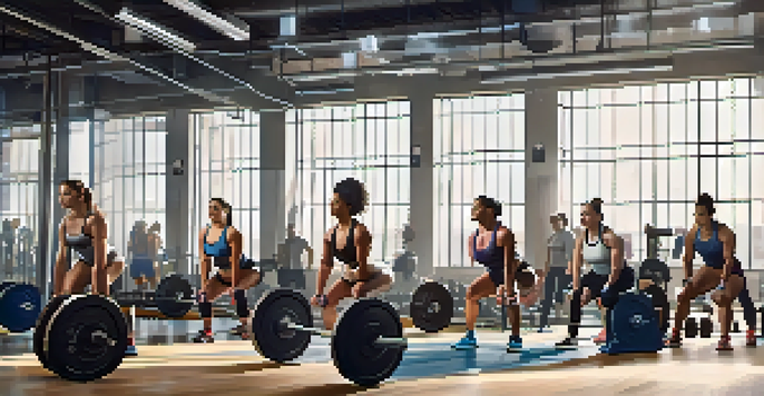 A diverse group of women lifting weights in a modern gym, showcasing their strength and determination.