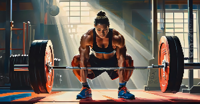 A focused powerlifting athlete getting ready to perform a squat lift in a gym, surrounded by weightlifting equipment.