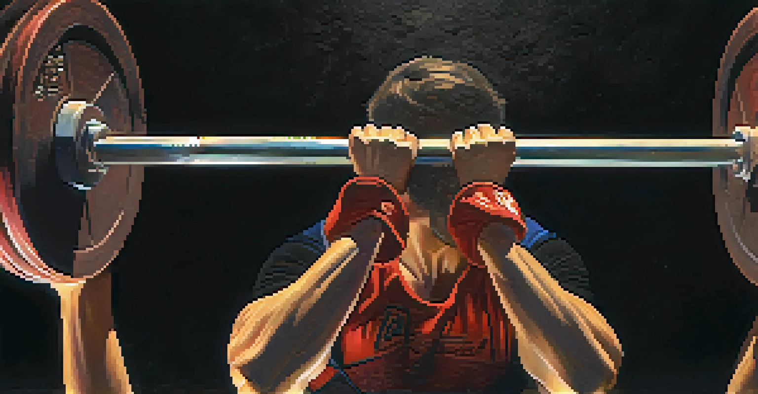 Close-up of a powerlifter's hands gripping a barbell, highlighting the strength and texture.