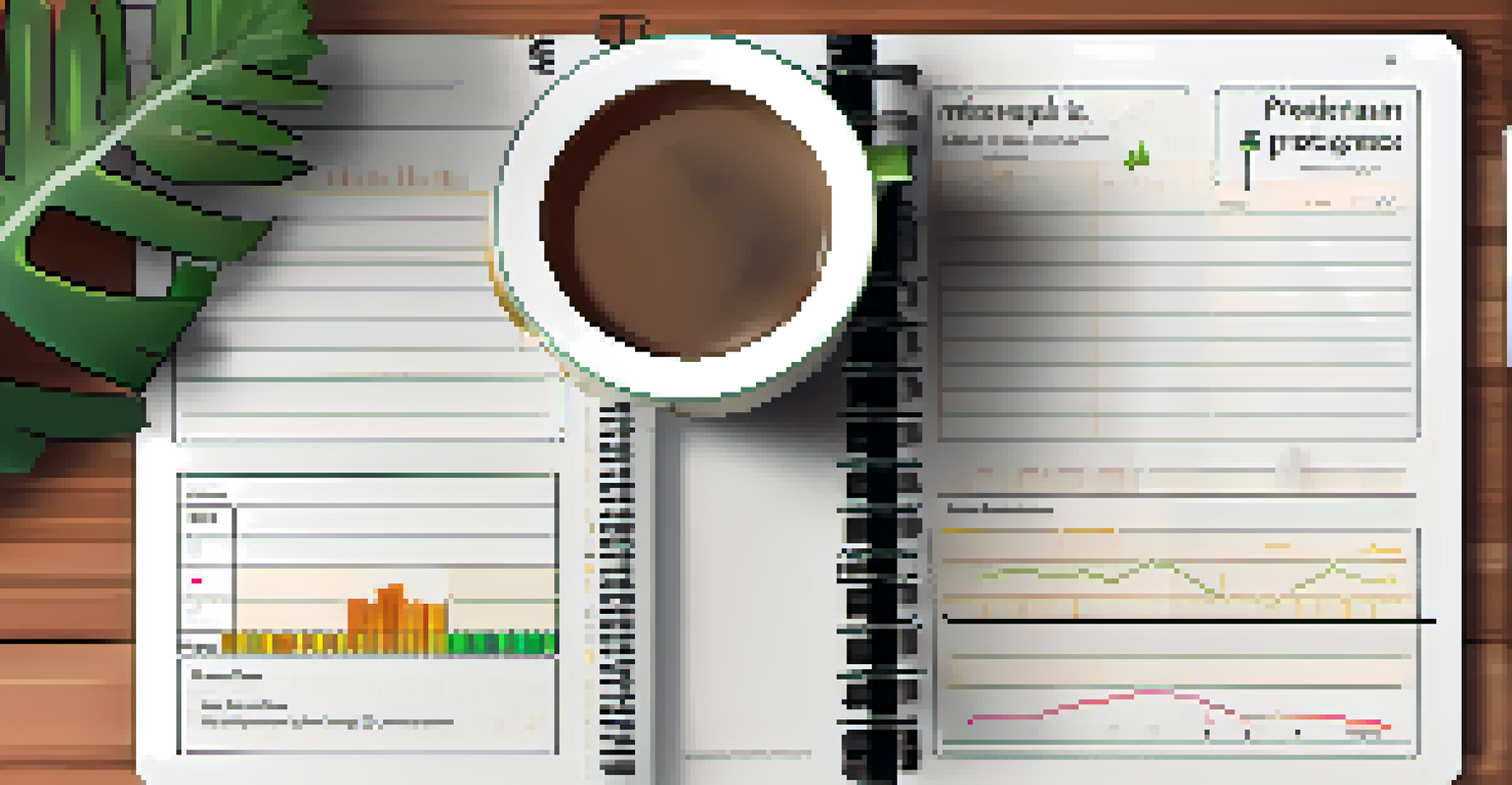 A training journal displaying workout notes and progress charts on a desk.