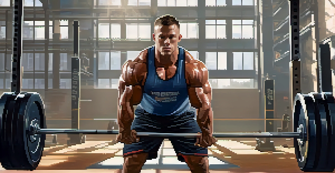 A powerlifter lifting a heavy barbell in a bright gym, with a water bottle nearby.