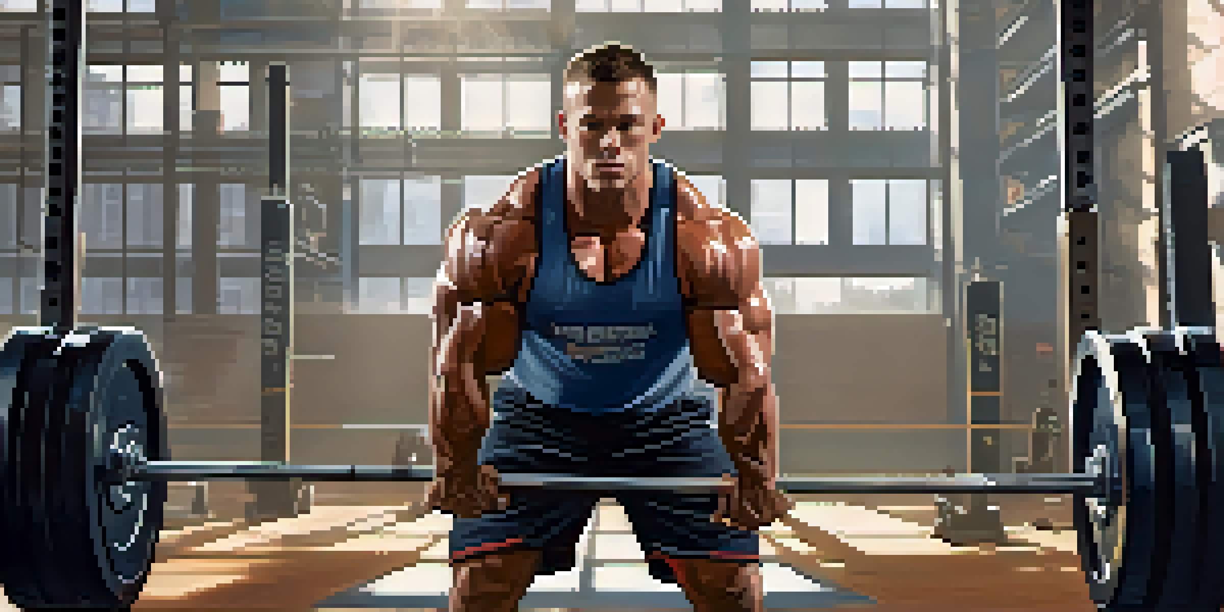 A powerlifter lifting a heavy barbell in a bright gym, with a water bottle nearby.