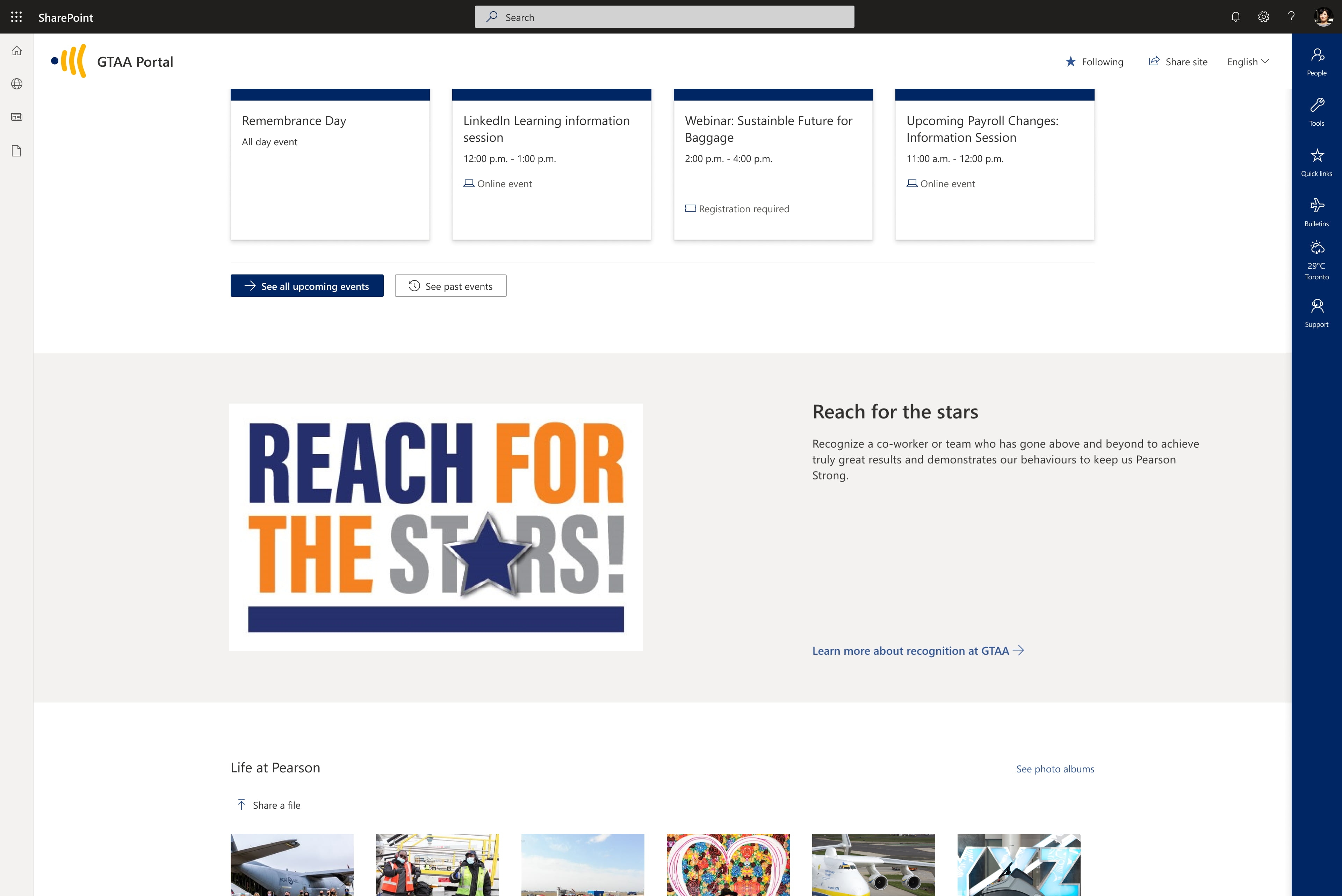 Screenshot of GTAA's intranet reach for the stars web part, built on GO.